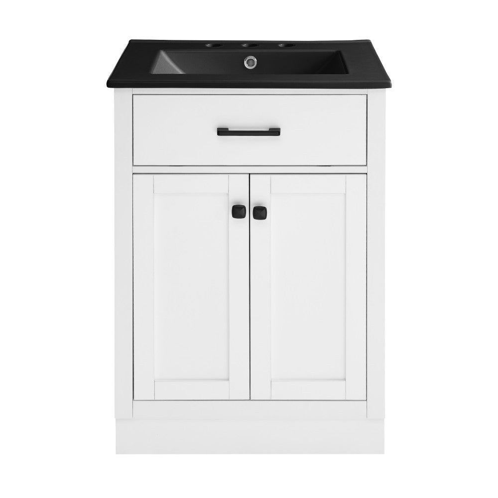 Castel Rool Vanity Swiss Madison Burdon 24 in. Brown Bathroom Vanity With Black, 3-Hole C ...
