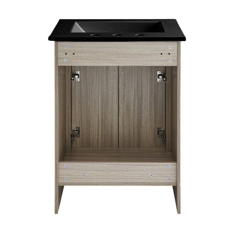 Swiss Madison Burdon 24 in. Brown Oak Bathroom Vanity With Black, 3-Hole Ceramic Sink Top - SM-BV432-3MB