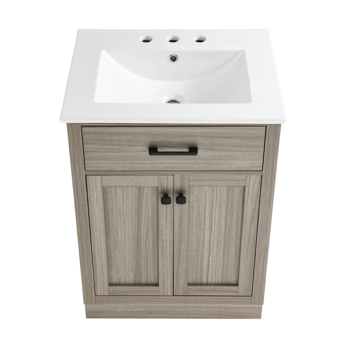 Swiss Madison Burdon 24 in. Brown Oak Bathroom Vanity With White, 3-Hole Ceramic Sink Top - SM-BV432-3