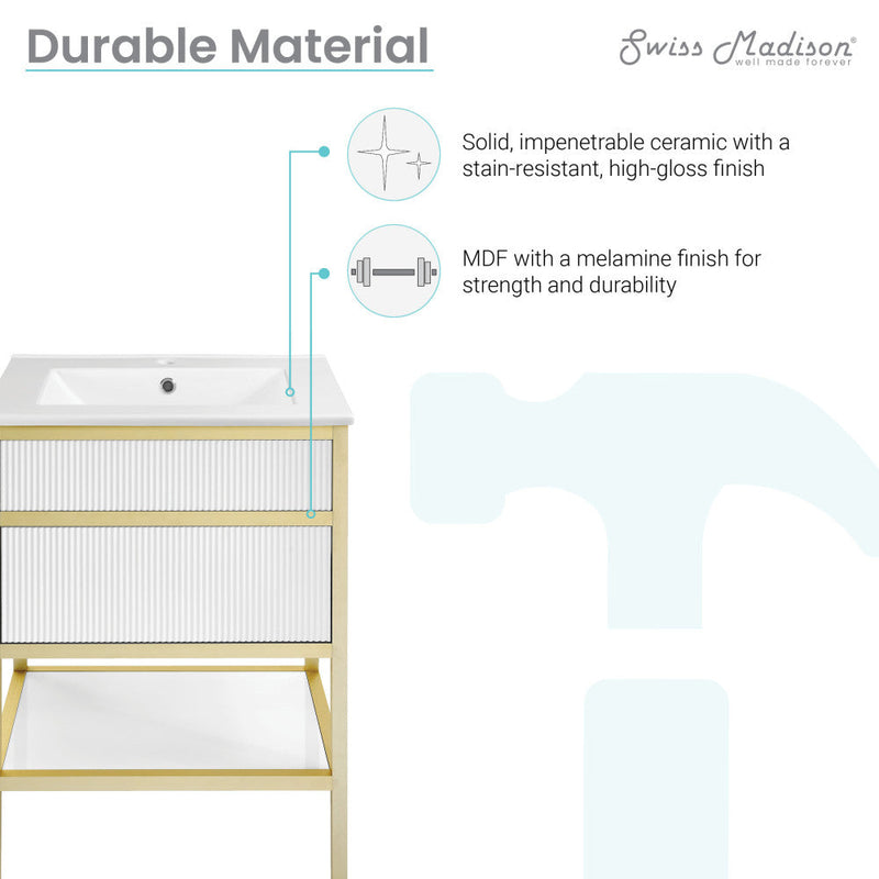Swiss Madison Cache 24" Freestanding, Bathroom Vanity in White and Gold - SM-BV901WG