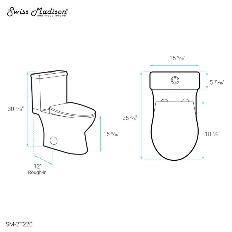 Swiss Madison Cache Two-Piece Elongated Toilet Dual-Flush 1.1/1.6 gpf - SM-2T220