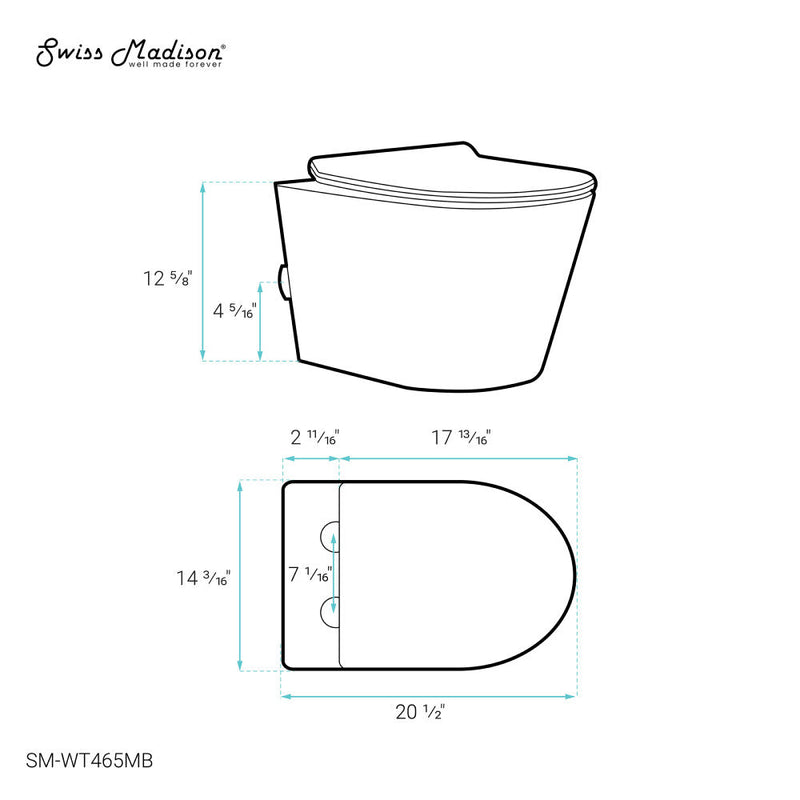 Swiss Madison Calice Wall-Hung Round Toilet Bowl in Matte Black - SM-WT465MB