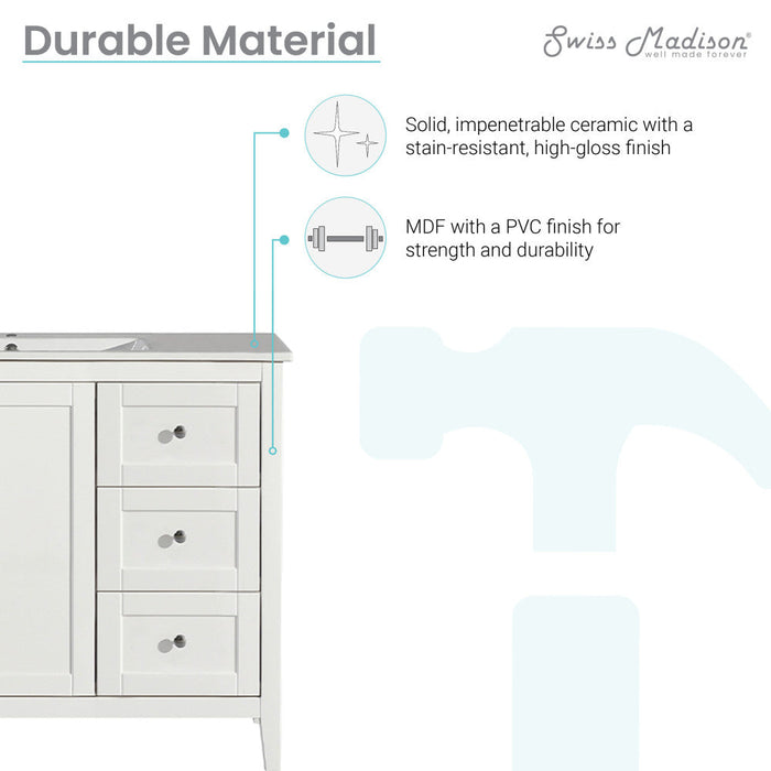 Swiss Madison Cannes 48 Single, Two Doors, Three Drawers, Bathroom Vanity - SM-BV414
