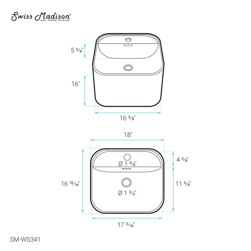 Swiss Madison Carre 17.5" Wall-Mount Bathroom Sink - SM-WS341