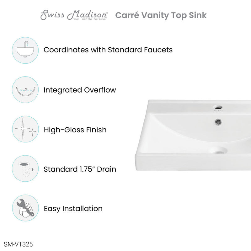 Swiss Madison Carre 24" Vanity Top Bathroom Sink Single Hole - SM-VT325