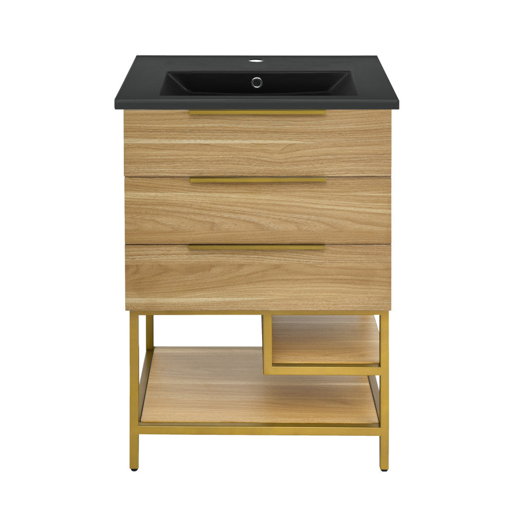 Castel Rool Vanity Swiss Madison Carre 24 in. White Oak Bathroom Vanity With Black Cerami ...
