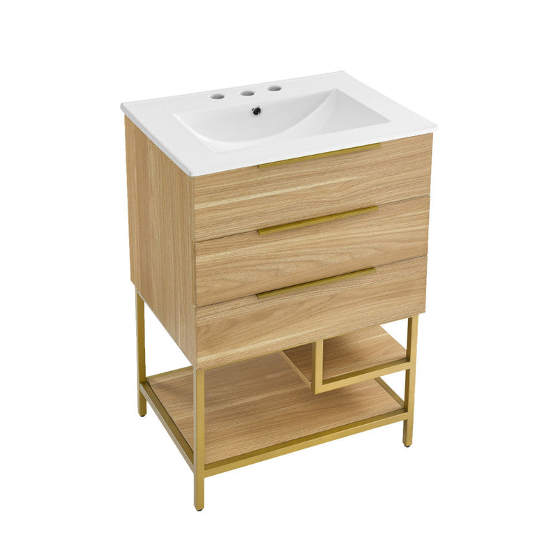 Swiss Madison Carre 24 in. White Oak Bathroom Vanity With White, 3-Hole Ceramic Sink Top - SM-BV380-3