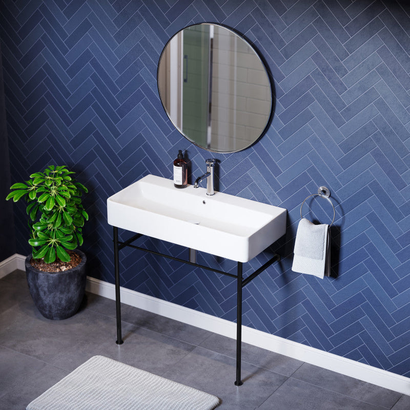 Swiss Madison Carre 36" Ceramic Console Sink White Basin Black Legs - SM-CS733