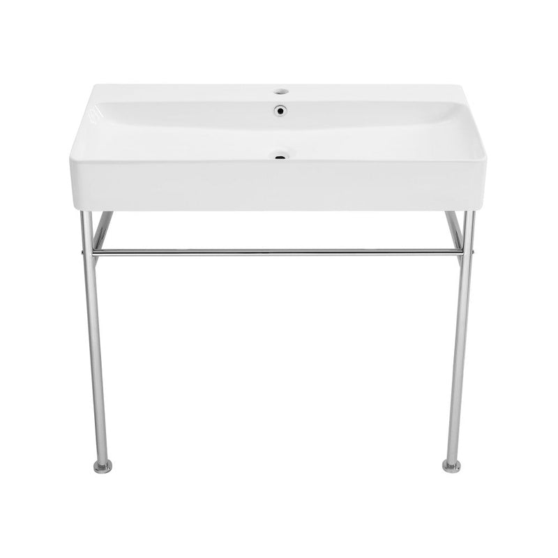Swiss Madison Carre 36 Ceramic Console Sink White Basin Chrome Legs - SM-CS713