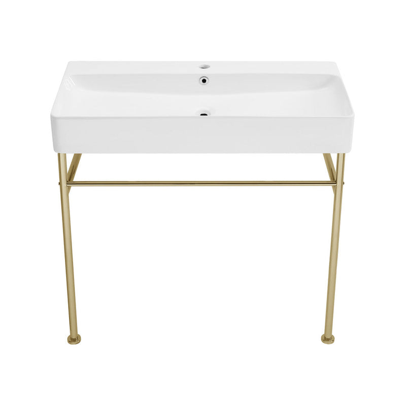 Swiss Madison Carre 36 Ceramic Console Sink White Basin Gold Legs - SM-CS723