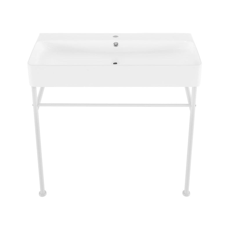 Swiss Madison Carre 36 Ceramic Console Sink White Basin Matte White Legs - SM-CS743