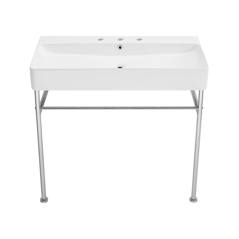 Swiss Madison Carre 36" Console Sink White Basin Chrome Legs with 8" Widespread Holes - SM-CS713-3