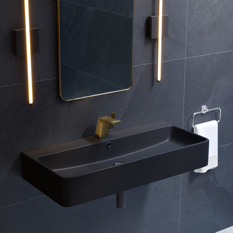 Swiss Madison Carre 36"  Rectangle Wall-Mount Bathroom Sink in Matte Black - SM-WS334MB