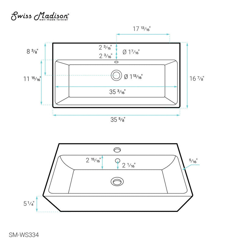 Swiss Madison Carre 36" Rectangle Wall-Mount Bathroom Sink - SM-WS334