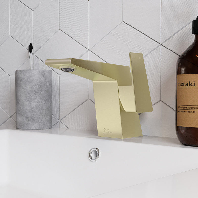 Swiss Madison Carre Single Hole, Single-Handle, Bathroom Faucet in Brushed Gold - SM-BF30BG