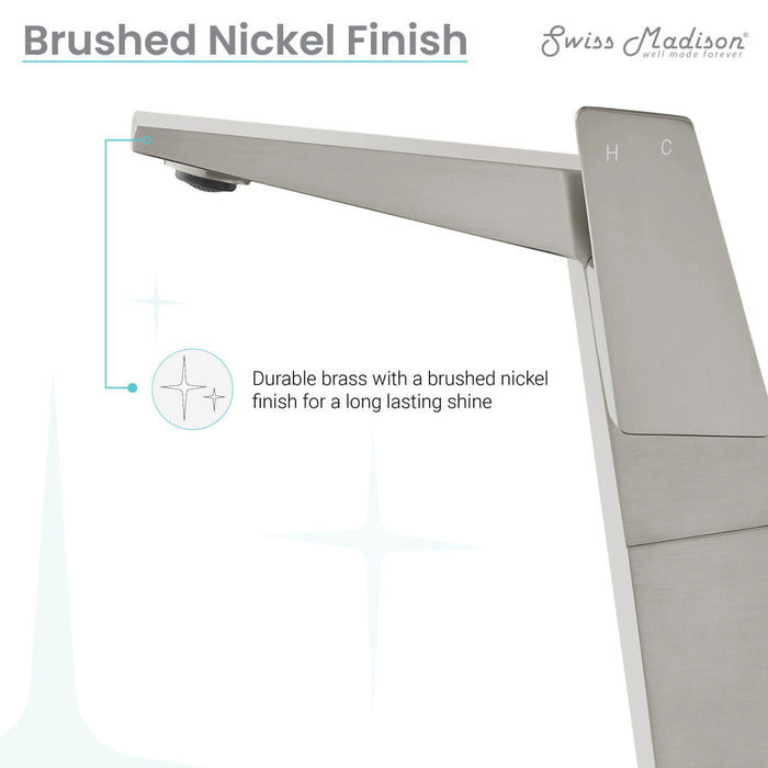 Swiss Madison Carre Single Hole, Single-Handle, High Arc Bathroom Faucet in Brushed Nickel - SM-BF31BN
