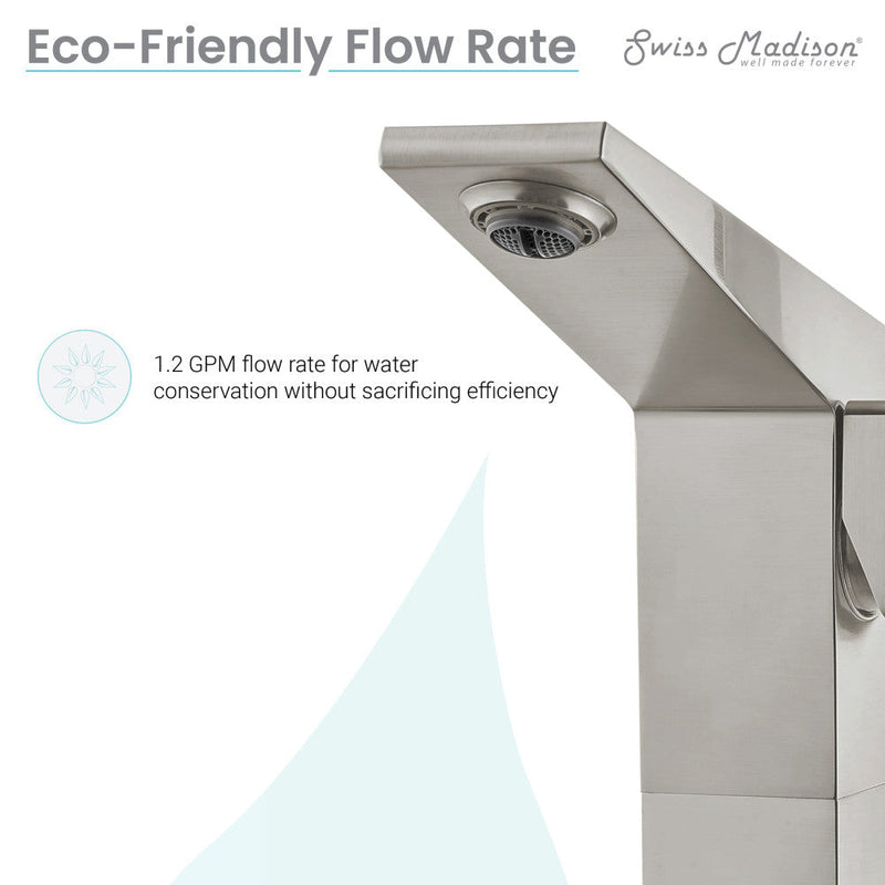 Swiss Madison Carre Single Hole, Single-Handle, High Arc Bathroom Faucet in Brushed Nickel - SM-BF31BN