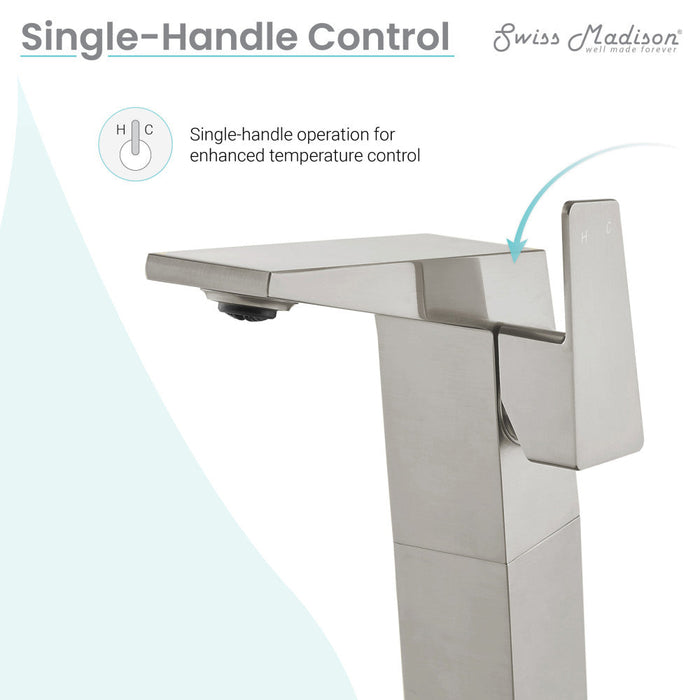 Swiss Madison Carre Single Hole, Single-Handle, High Arc Bathroom Faucet in Brushed Nickel - SM-BF31BN