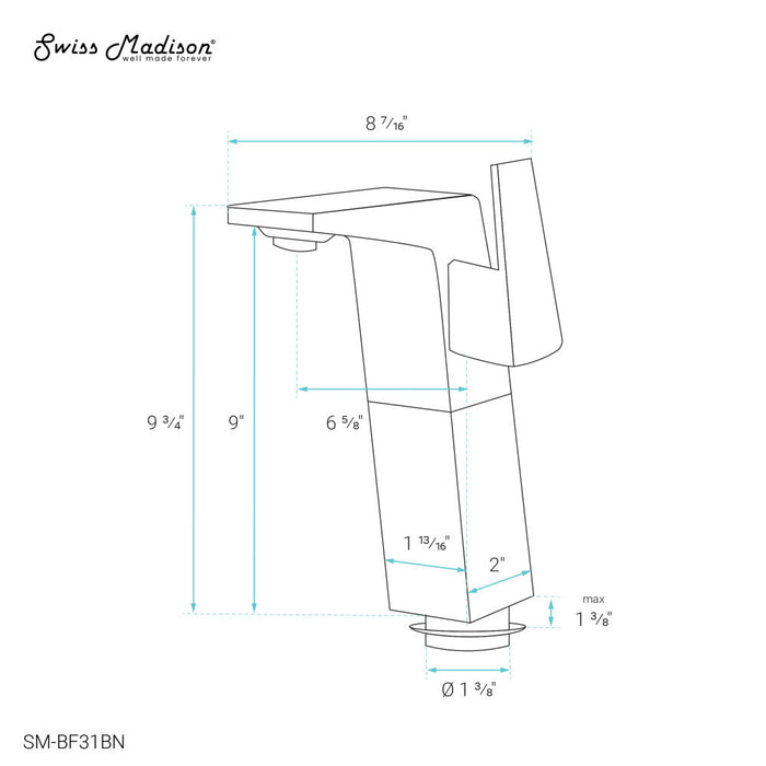 Swiss Madison Carre Single Hole, Single-Handle, High Arc Bathroom Faucet in Brushed Nickel - SM-BF31BN