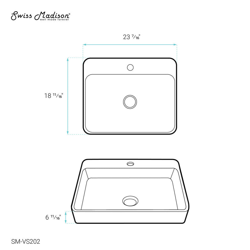 Swiss Madison Carre Large Rectangle Vessel Sink - SM-VS202
