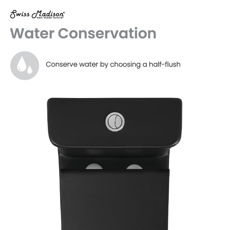 Swiss Madison Carre One Piece Square Toilet Dual Flush 1.1/1.6 gpf with 10" Rough-In, Matte Black - SM-1T276MB