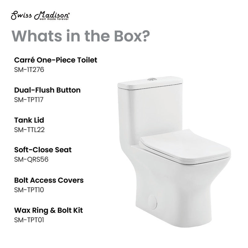 Swiss Madison Carre One-Piece Square Toilet Dual-Flush 1.1/1.6 gpf with 10" Rough-In - SM-1T276