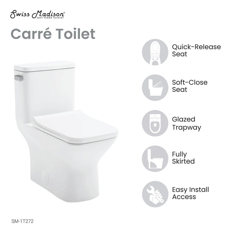 Swiss Madison Carre One Piece Square Toilet Left Side Flush, 10" Rough-In 1.28 gpf - SM-1T272