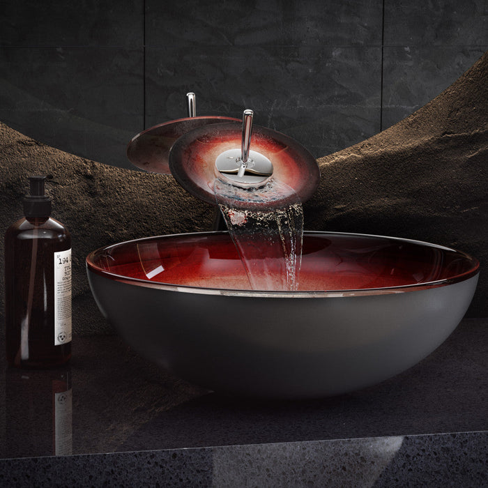 Swiss Madison Cascade 16.5 Glass Vessel Sink with Faucet, Ember Red - SM-VSF261