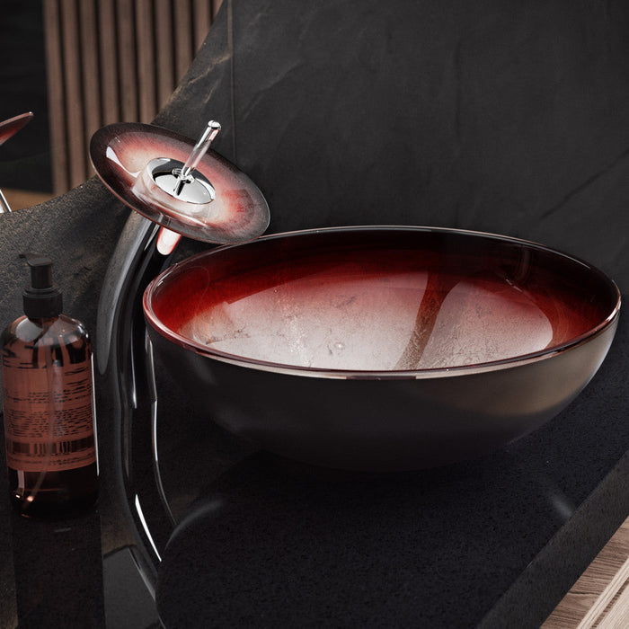 Swiss Madison Cascade 16.5 Glass Vessel Sink with Faucet, Ember Red - SM-VSF261
