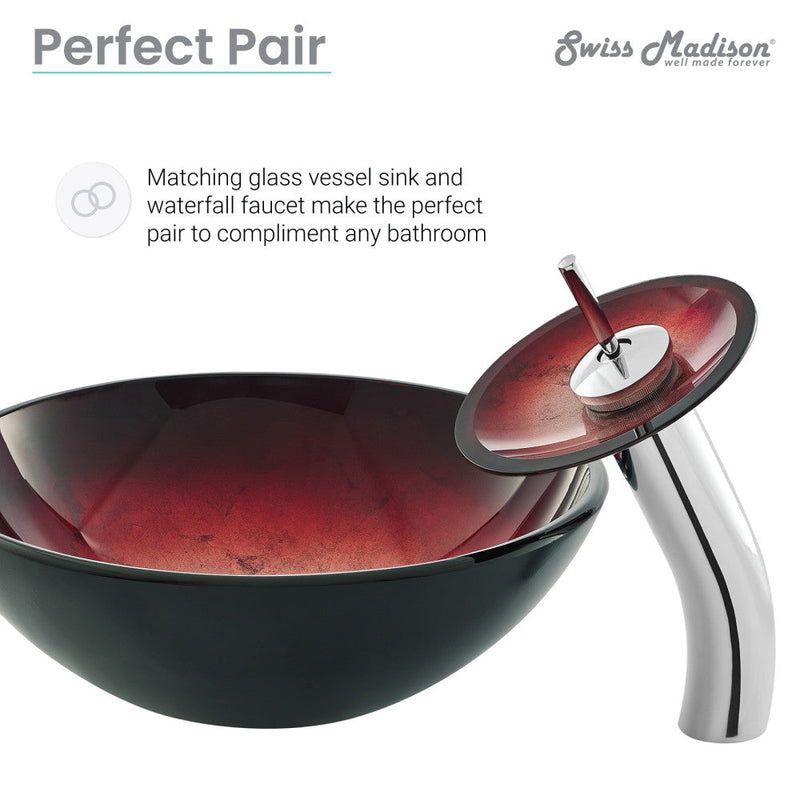 Swiss Madison Cascade 16.5 Glass Vessel Sink with Faucet, Ember Red - SM-VSF261