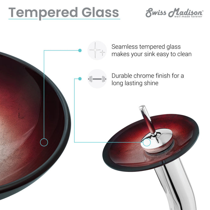 Swiss Madison Cascade 16.5 Glass Vessel Sink with Faucet, Ember Red - SM-VSF261