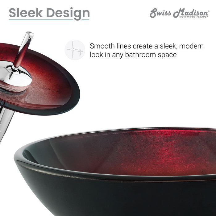 Swiss Madison Cascade 16.5 Glass Vessel Sink with Faucet, Ember Red - SM-VSF261