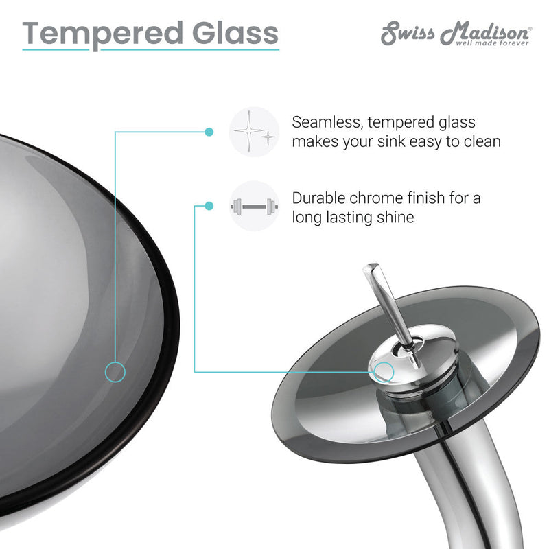 Swiss Madison Cascade 16.5 Color Glass Vessel Sink with Faucet, Black - SM-VSF253