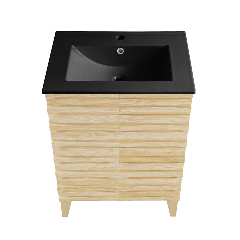Swiss Madison Cascade 24 in. Natural Oak Bathroom Vanity With Black Ceramic Sink Top - SM-BV470MB