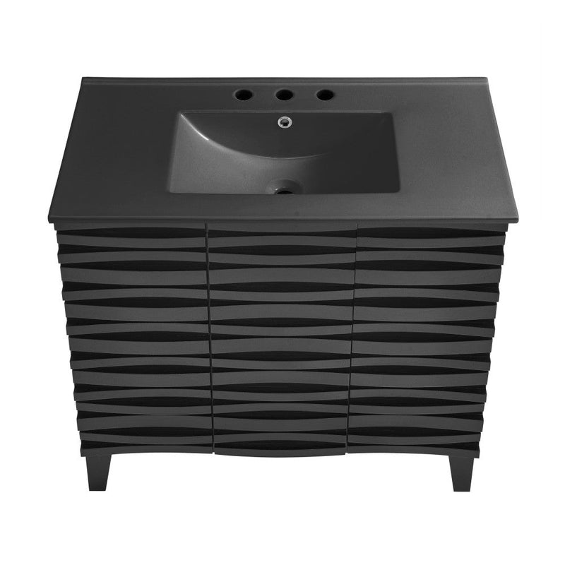 Swiss Madison Cascade 36 in. Black Oak Bathroom Vanity With Black, 3-Hole Ceramic Sink Top - SM-BV471B-3MB