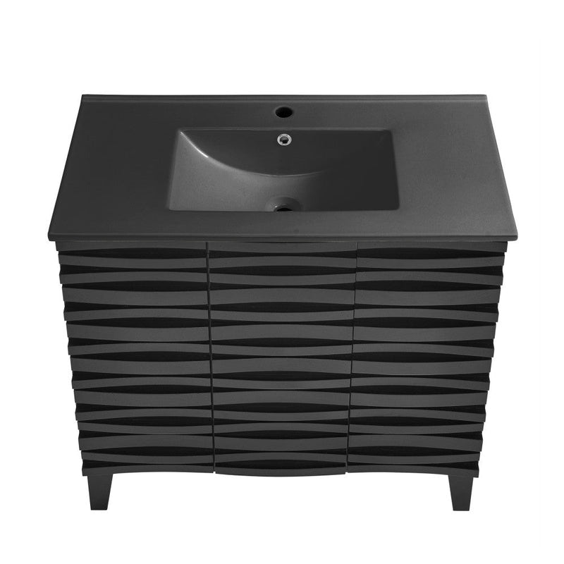 Swiss Madison Cascade 36 in. Black Oak Bathroom Vanity With Black Ceramic Sink Top - SM-BV471BMB