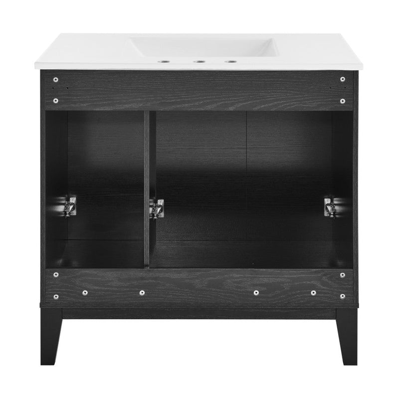 Swiss Madison Cascade 36 in. Black Oak Bathroom Vanity With White, 3-Hole Ceramic Sink Top - SM-BV471B-3