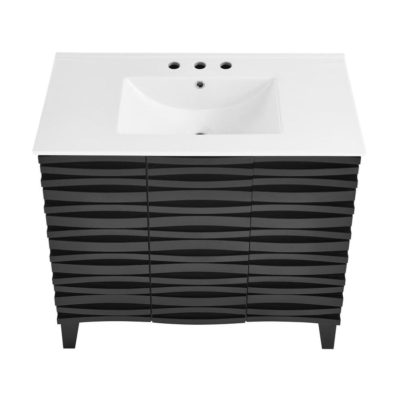 Swiss Madison Cascade 36 in. Black Oak Bathroom Vanity With White, 3-Hole Ceramic Sink Top - SM-BV471B-3