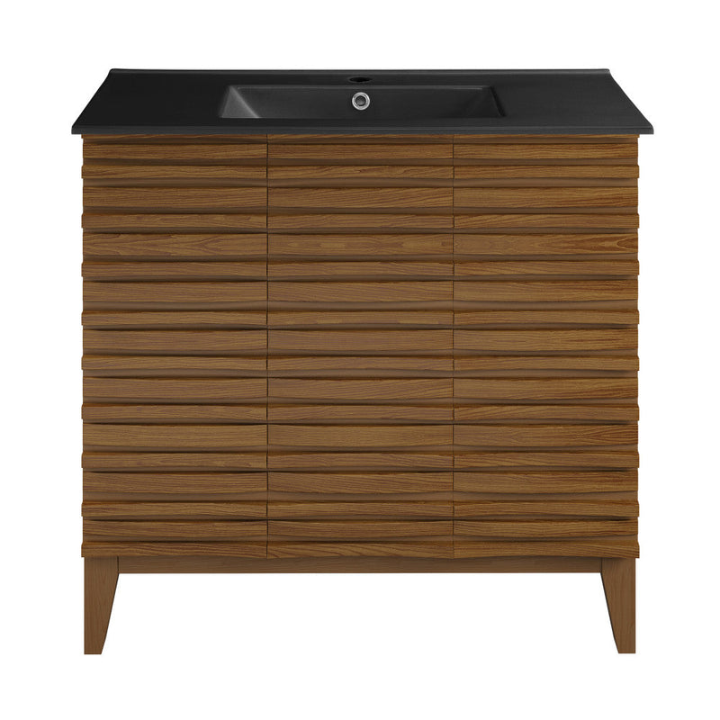 Swiss Madison Cascade 36 in. Brown oak Bathroom Vanity With Black Ceramic Sink Top - SM-BV471BKMB