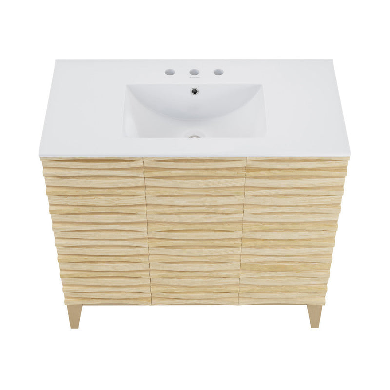 Swiss Madison Cascade 36 in. Natural oak Bathroom Vanity With White, 3-Hole Ceramic Sink Top - SM-BV471-3