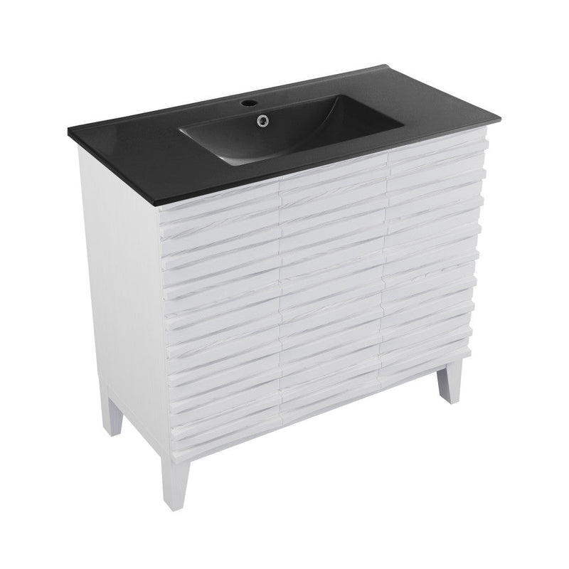 Swiss Madison Cascade 36 in. White Oak Bathroom Vanity With Black Ceramic Sink Top - SM-BV471WMB