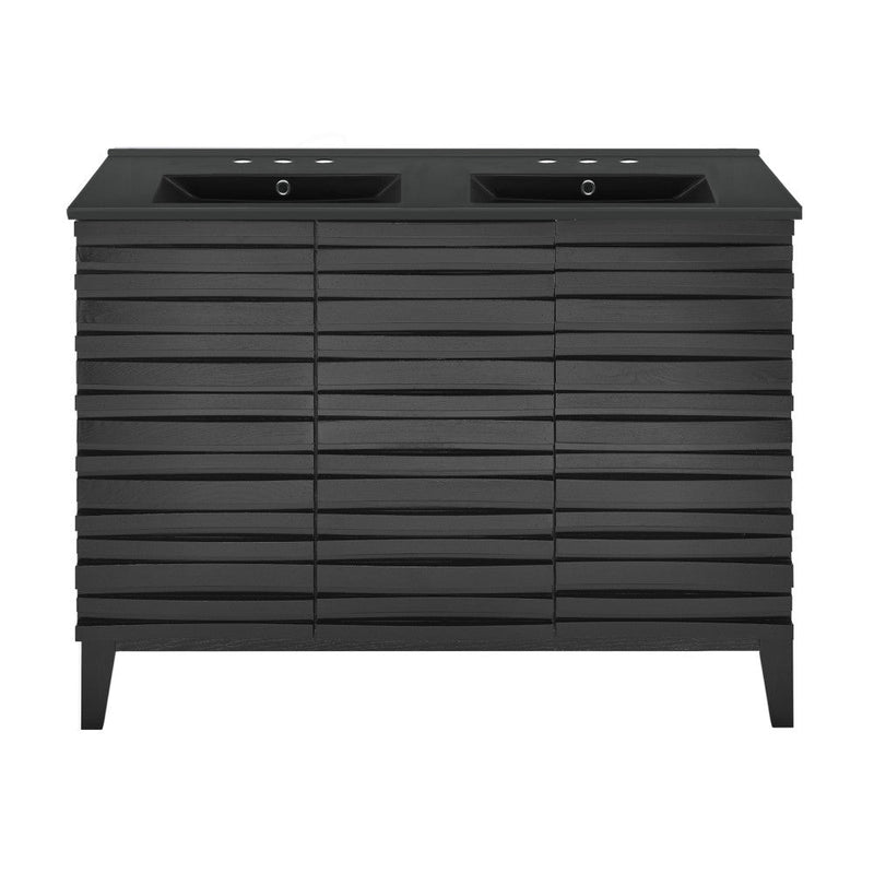Swiss Madison Cascade 48 in. Black Oak, Double Basin Bathroom Vanity With Black, 3-Hole Ceramic Sink Top - SM-BV557BD-3MB