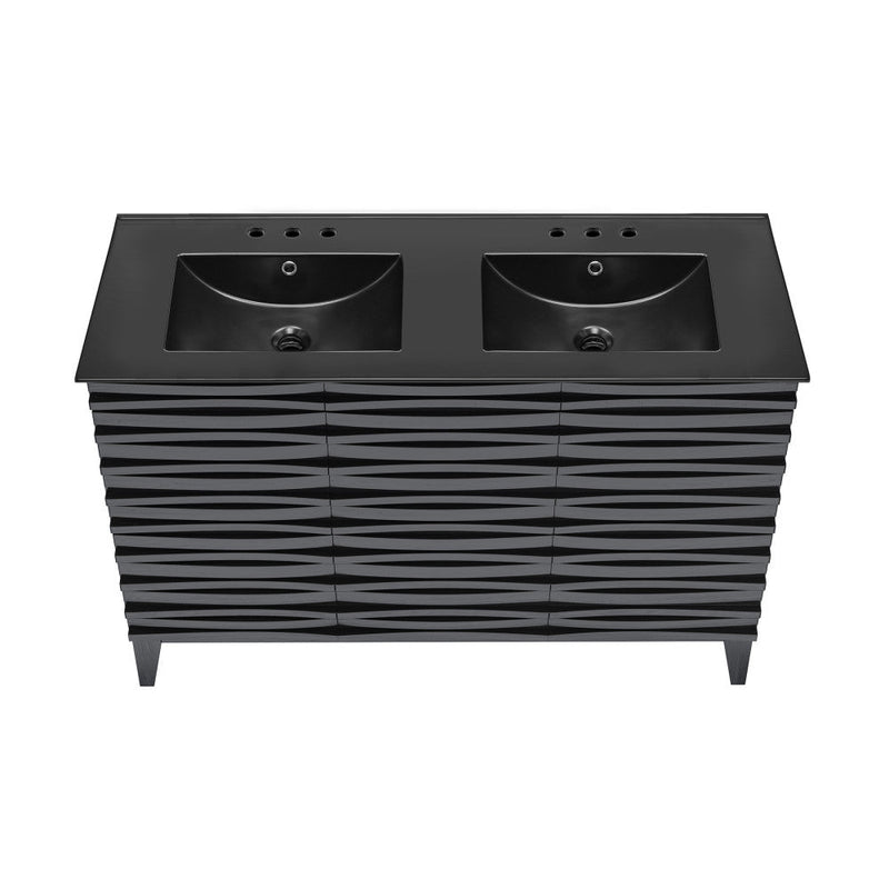 Swiss Madison Cascade 48 in. Black Oak, Double Basin Bathroom Vanity With Black, 3-Hole Ceramic Sink Top - SM-BV557BD-3MB