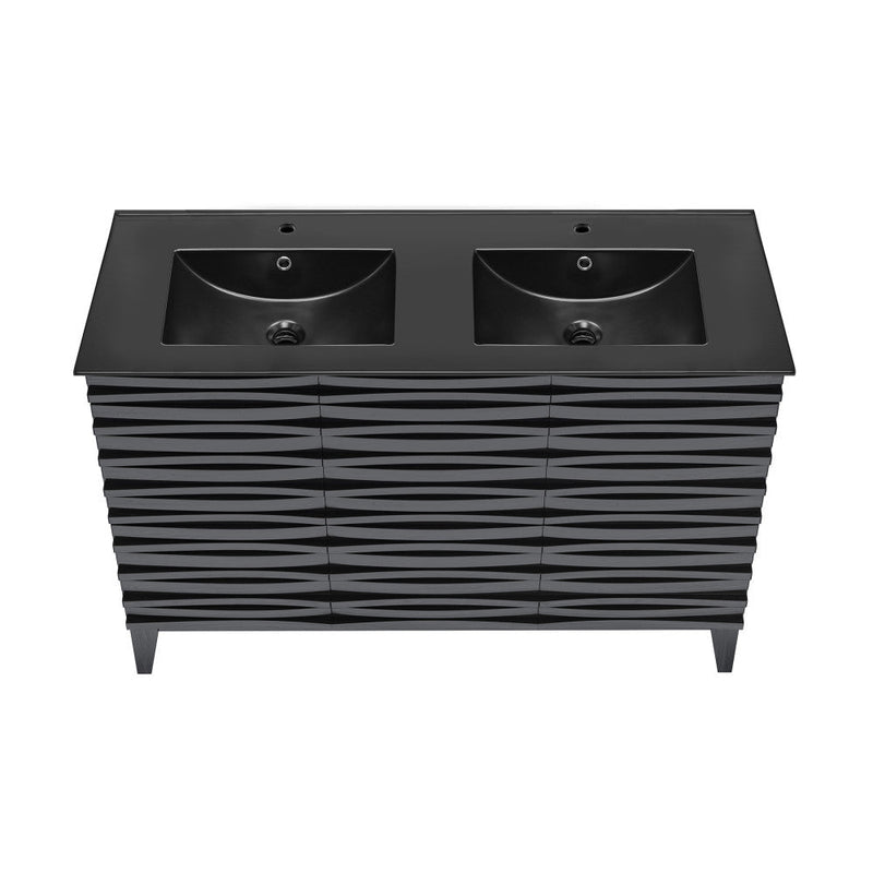Swiss Madison Cascade 48 in. Black Oak, Double Basin Bathroom Vanity With Black Ceramic Sink Top - SM-BV557BDMB