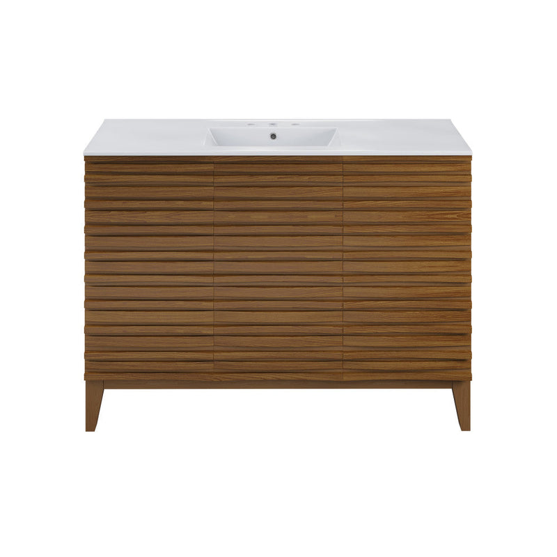 Swiss Madison Cascade 48 in. Brown Oak Bathroom Vanity With White, 3-Hole Ceramic Sink Top - SM-BV557WN-3