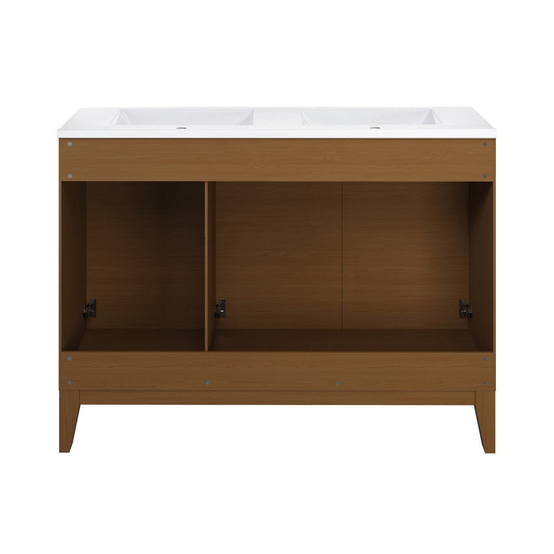 Swiss Madison Cascade 48 in. Brown Oak, Double Basin Bathroom Vanity With White Ceramic Sink Top - SM-BV557WND