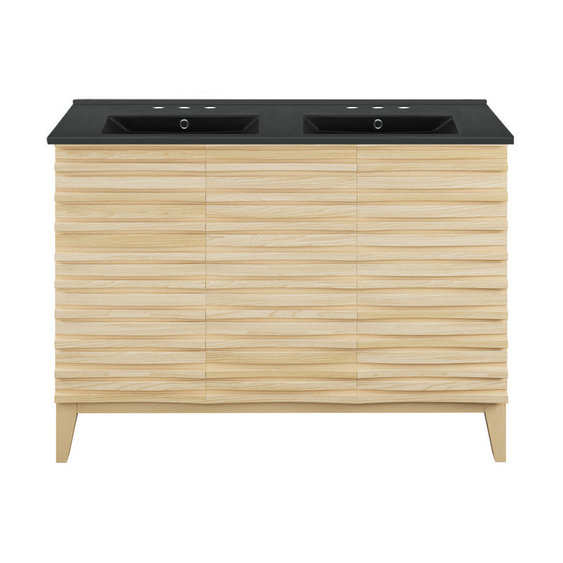 Swiss Madison Cascade 48 in. Natural Oak, Double Basin Bathroom Vanity With Black, 3-Hole Ceramic Sink Top - SM-BV557D-3MB