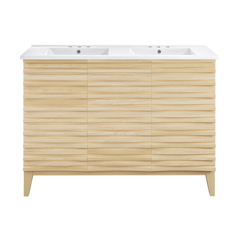 Swiss Madison Cascade 48 in. Natural Oak, Double Basin Bathroom Vanity With White, 3-Hole Ceramic Sink Top - SM-BV557D-3