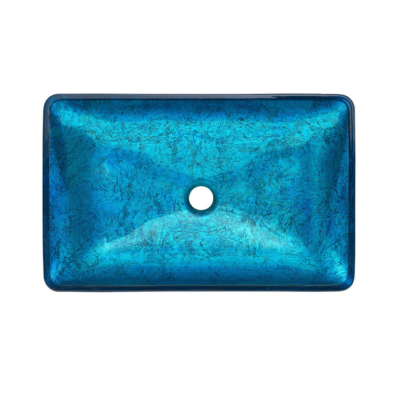 Swiss Madison Cascade Rectangular Glass Vessel Sink with Faucet, Ocean Blue - SM-VSF296