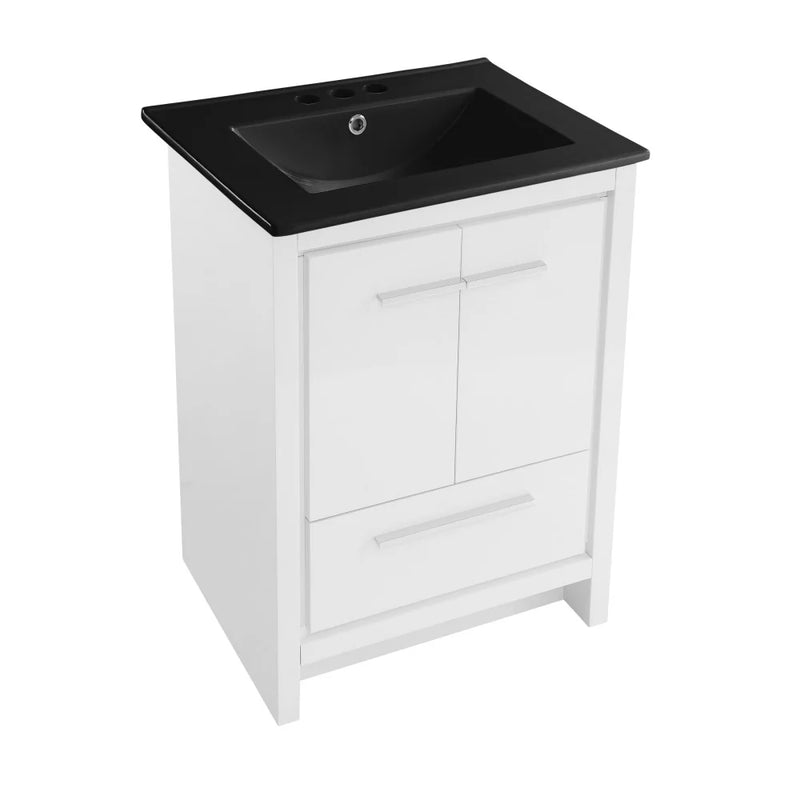 Swiss Madison Virage 24 in. White Bathroom Vanity With Black, 3-Hole Ceramic Sink Top - SM-BV730W-3MB